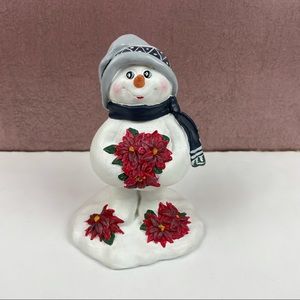 Snowman Christmas Poinsettia Flowers Statue Decor